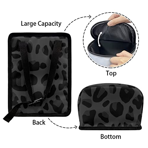 Image of Black Leopard Car Trash Can, Waterproof Car Garbage Can with Lid and Zip Clouse, Leak Proof Portable Car Trash Bag Hanging Vehicle Organizer