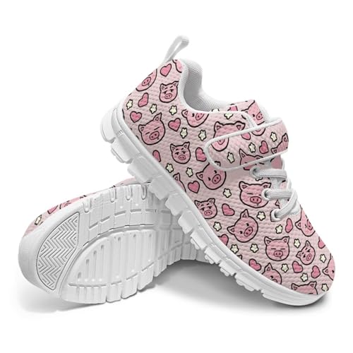 Kids Sneakers Running Tennis Athletic Shoes for Boys&Girls (Little Kid/Big Kid) Cute Pink Pig Pattern（White Sole）4