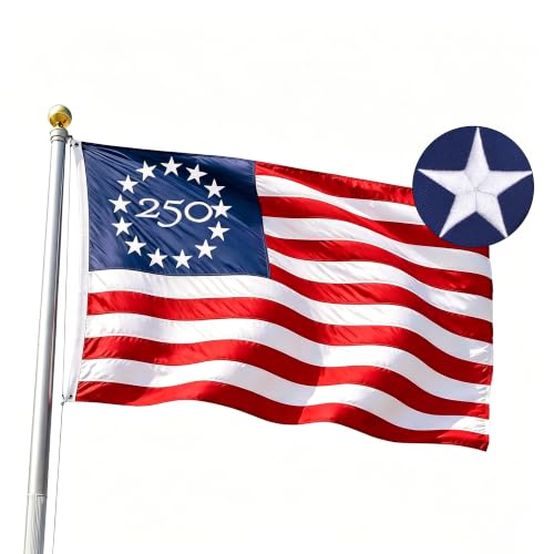 Embroidered 250 Years USA Anniversary 3x5 FT Outside Flag - Embroidered Star Heavy-Duty Outdoor Fade-Resistant Reinforced Stripes & Brass Grommets Patriotic High Wind US Flags