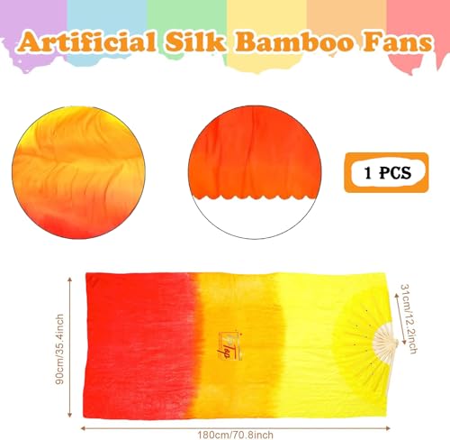 Image of Premium Dancing Long Veil Bamboo Folding Streamer Silk Hand Fan For Dance Shows (Fire Flames, Pack of 1 Piece)