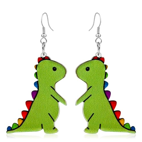 QUPENGXU Fun Acrylic Dinosaur Drop Earrings For Women Fashion Colorful Animal Dangle Earrings for Women