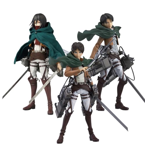 Xinchangda Eren Jaeger/Levi Lot de 3 figurines articulées mobiles en PVC faites à la main Décoration de bureau