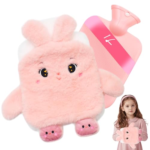 Cyiecw Flauschig Wärmflasche Kinder, Tier Wärmflaschen mit Handwärmerbezug, 1 Liter Abnehmbare und Waschbare Wärmflasche, Weiches Handwärmer...