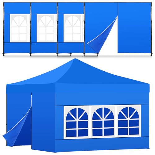 Vincreem 4 Pcs Canopy Sidewalls for 10x10 Canopy Frame Including 3 Pcs Sidewall with Window and 1 PC Canopy Door with Central Zipper for Easy Entry and Exit, 420d Oxford Pop up Canopy Tent, Blue