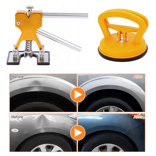 Image of STHIRA Car Dent Repair Tool Kit, Includes Manual Alloy Spring Loaded Dent Pulling Tool, Suction Cup Dent Puller, Hot Glue Gun, 18Pcs Dent Repair Pads, Scraping Tool