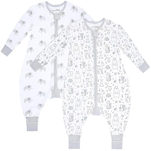 Image of Mama Cheetah Toddler Sleep Sack with Feet, Long Sleeve 1.0 TOG Organic Cotton Baby Sleeping Bag with Legs, Wearable Blanket for Walkers with 2-Way Zipper, Toddler Blanket for Girls and Boys 2T, 2-Pack