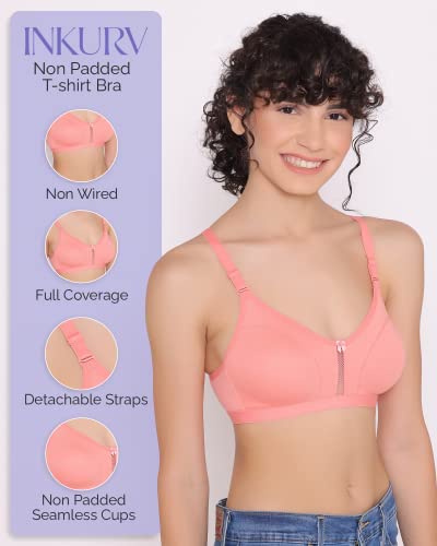 Image of INKURV Women's Non Padded Wireless T-Shirt Bra with Seamless Cups and Detachable Straps Combo of 2