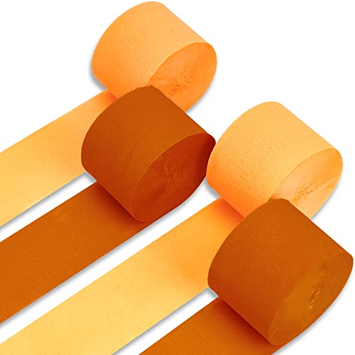 Image of PartyWoo Crepe Paper Streamers 4 Rolls 328ft, Pack of Shades of Orange Crepe Paper for Party, Wedding, Birthday, Baby Shower Decorations (1.8 Inch x 82 Ft /Roll)