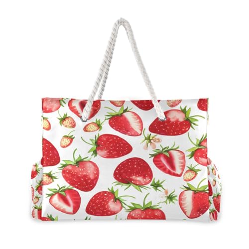 Fresh Strawberries Beach Tote Bag for Women Large Pool Bags Carry On Bag With Wet Compartment for Beach Travel with Pocket Zipper Outdoor Tote Bag2