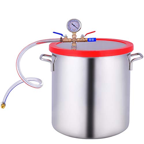 5 Gallon Tempered Glass Lid Vacuum Chamber, Vacuum Degassing Chamber 18.9L, Degassing Chamber Stainless Steel for Stabilizing Wood, Degassing Silicones, Epoxies and Essential Oils