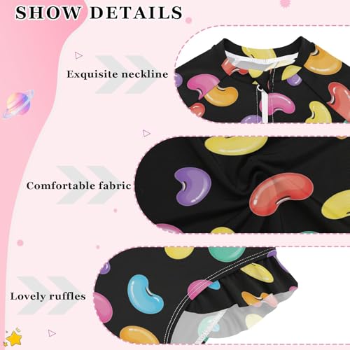 Colorful Candy Shapes on Black Girls Rash Guard Swimsuits Long Sleeve One Pieces Bathing Suit UPF 50+ Zipper Swimwear4