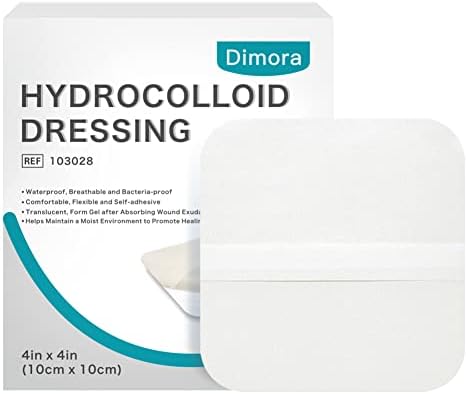 Dimora Hydrocolloid Dressing 4" x 4" for Wound Care, 10 Pack Large Patch Bandages with Self-Adhesive for Bedsore, Burn, Blister, Acne Care, Super Absorbent for Fast Healing