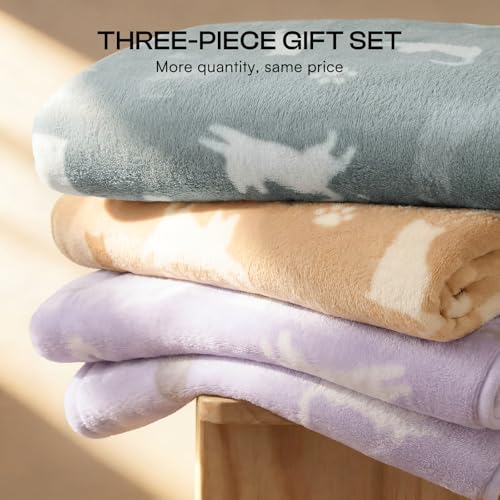 Image of Luciphia 1 Pack 3 Cat Printed Fleece Pet Blankets Washable,Soft Warm Throw Covers for Crate Couch Bed,Cozy Puppy Essentials for Dogs and Cats,Purple /Grey /Khaki, Small (23x16 inch)