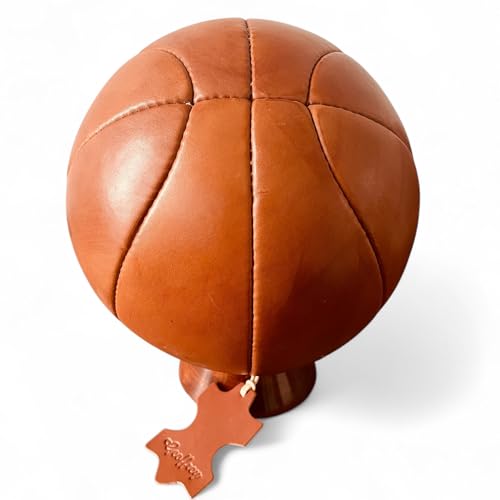 Geoffrey Basket Ball Vintage 100% Cow Leather with Wooden Base | TAN | Size 5 | Retro