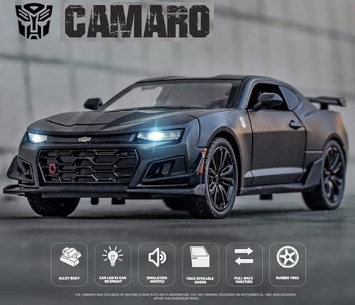 Image of 1:32 Scale Chevrolet Camaro Yellow Toy Car | Metal Pullback Diecast Car for Kids with Openable Doors, Sound, Light Effects Toy for Car Enthusiasts (Color As Per Available)