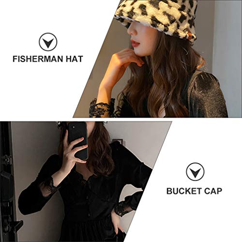 ABOOFAN Chapéu Preto Branco de Pelúcia de Inverno para Mulheres Leopardo Vaca Felpuda Baldes Bonés C