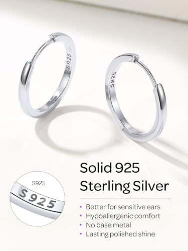 Image of ChicSilver 925 Sterling Silver Huggie Hoop Earrings Small Hoop Earrings for Women Hypoallergenic Silver Huggie Earring Cartilage Earrings for Women (6 /8 /10 /12 /14 /16 /18 /20MM)