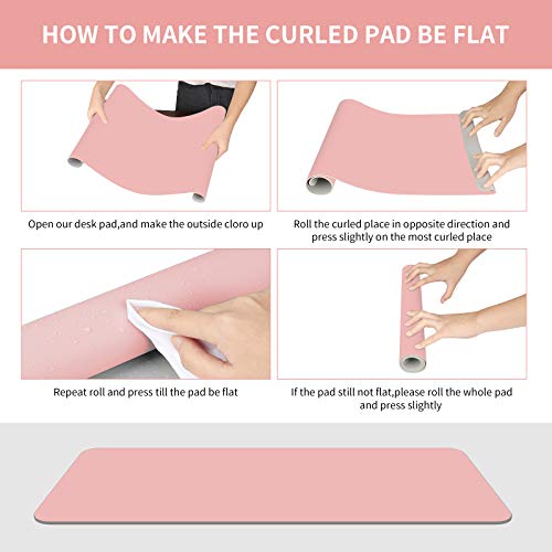 Desk Pad Protector Waterproof PU Leather Desk Mat Blotters on Top of Desks Laptop Computer Gaming Keyboard Mouse Pad Non-Slip Desk Writing Mat Cover for Office 31.5\"x15.7\"Pink & Silver