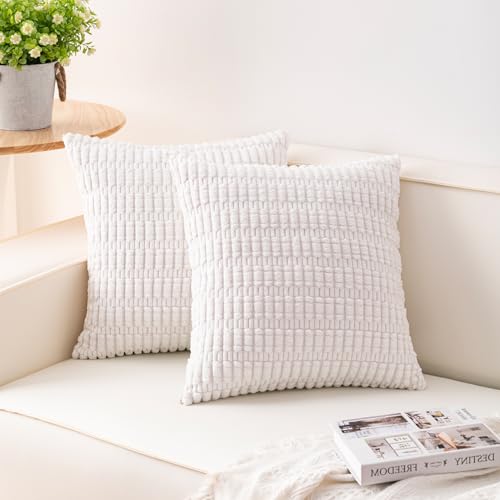 Image of Aegero Pack of 2 Corduroy Decorative Throw Pillow Covers 24x24 Inch,White | Fall Soft Striped Pillow Covers Modern Farmhouse Home Decor Christmas Throw Pillow Covers for Sofa Living Room Couch Bed