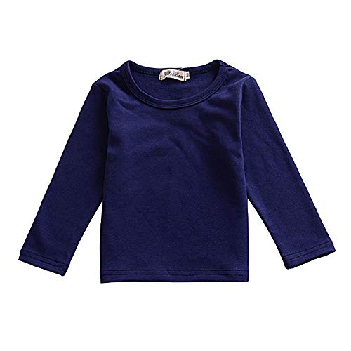 Toddler Baby Girls Boys Basic T-Shirt Long Sleeve Crewneck Cotton Tees Infant Tops (Navy, 18-24 Months)