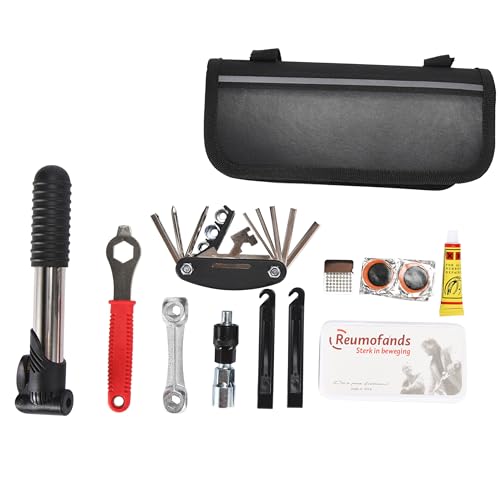 Anchorgoods Bike Tool Kit - 3.7x8.6-Inch Bicycle Repair Tool Set - Steel and Plastic Bike Multitool with Bag - Tool Kit Includes Socket, Spanners, Screwdrivers, Wrenches, and More - Black
