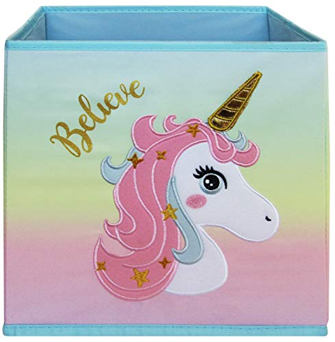 Lovely Little Things Unicorn Storage Bins Foldable - Toy Box Collapsible Cube - Boxes for Shelves - Storage Box Decorative - Kids Toys Organizer - Rainbow Container [Pink Hair]