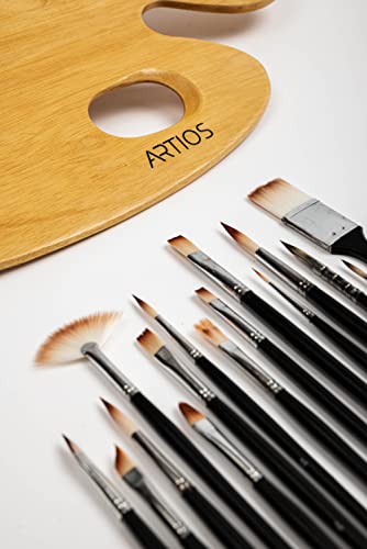 ARTIOS Handmade Professional Artist Painting Brush Set for Acrylic, Watercolor, & Gouache Painting with Brush Holder - Cruelty-Free (15 Assorted Brushes)(Wood), Synthetic Bristle (Image - 2)