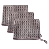 NiuLumea Paquete de 3 toallas de limpieza de microfibra de tejido gofre, 30 x 30 cm, absorbentes y antiarañazos, para cocina, baño, coche, gris oscuro, gris claro, marrón, blanco