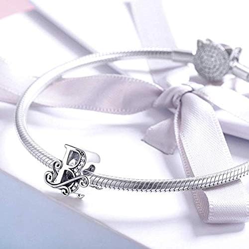 Genuine 925 Sterling Silver Initial A-Z Alphabet Bead 26 Letter Charms for Pandora Bracelet Jewellery (B) - Image 4