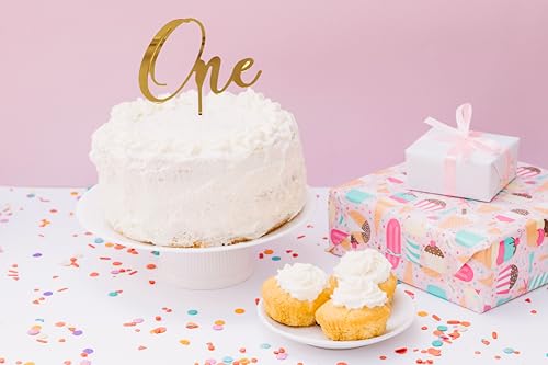 Image of Gold Acrylic ONE Cake Topper - First Birthday Cake Decoration for Boys & Girls | Elegant Acrylic Topper for Baby's 1st Birthday, Anniversary & Special Celebrations.