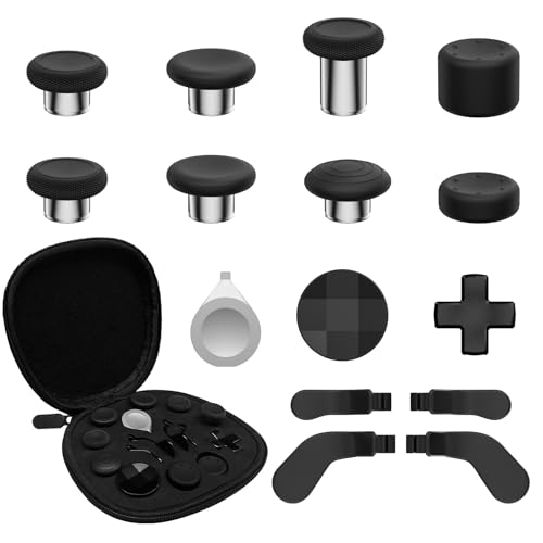 Image of CHARM FOCUS 16-in-1 Metal Thumbsticks Replacement Kits for X-box Elite Series 2, X-box Elite 2 Controller Accessories, Includes Magnetic Joysticks, Paddles, Silicone Caps, D-Pads, 1 Tool (Black)