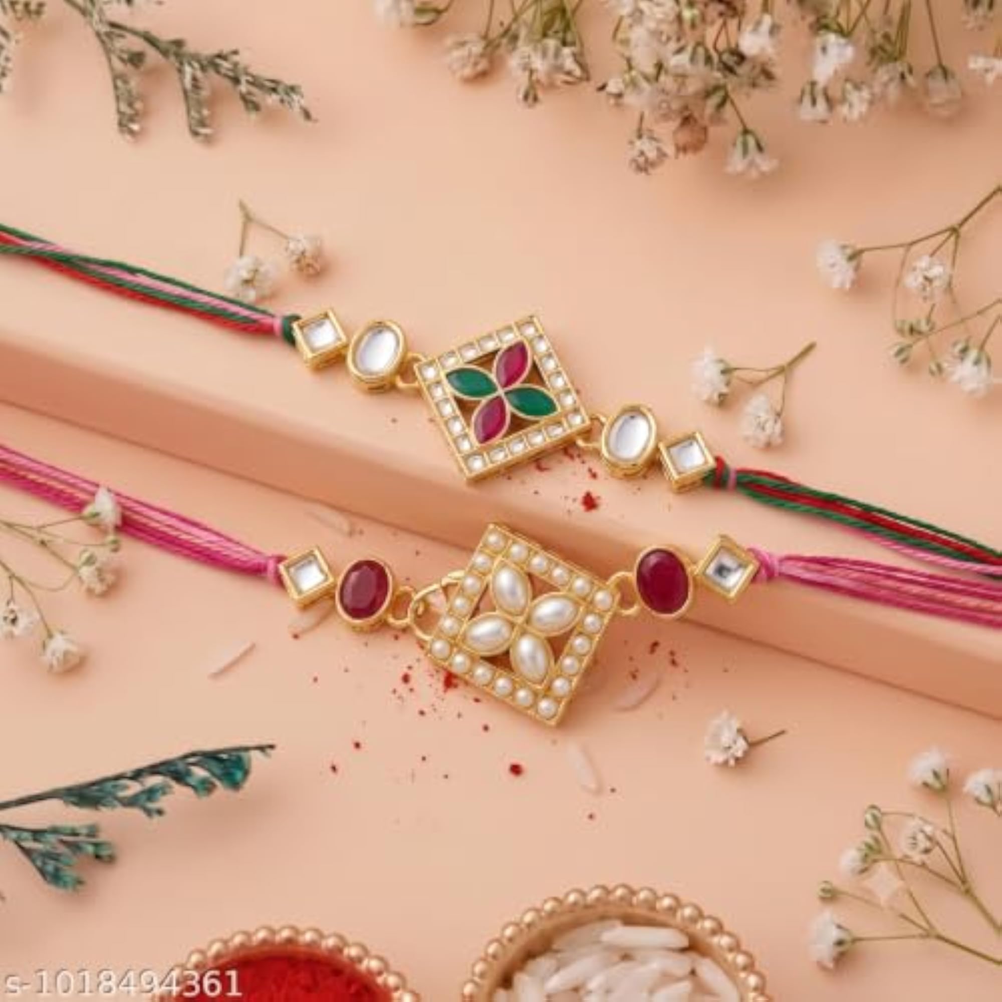 Designer Kundan Rakhi Set for Brother, Set of 2