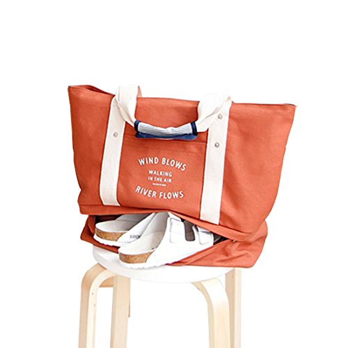 Travel Storage Bag Kit Lightweight Large Capacity with Shoe Bag Interlayer Luggage Packing Tote Bag (Orange)