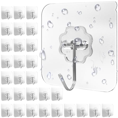 4smile Klebehaken extra stark, 30 Stück, 10 kg Klebehaken outdoor wetterfest, wasserdichte Haken selbstklebend, Wandhaken selbstklebend, transparent - Decke und Wand, Mehrzweck für Küche, Bad
