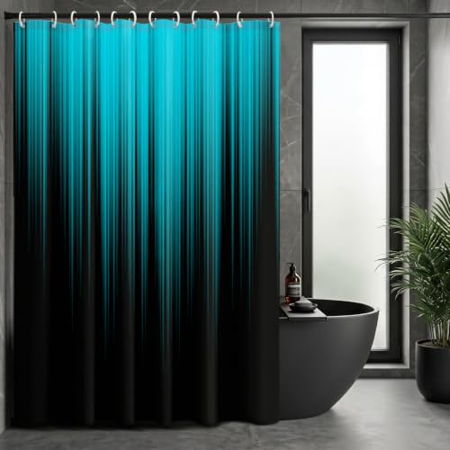 Image of AAtter Teal Black Ombre Shower Curtain, Extra Long 72x84 Inch, 12 Hooks