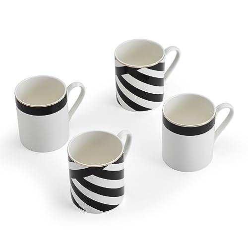 MIKASA Luxe Deco 4pc Fine China Mug Set, 380ml, Gift Boxed, Black / White, 8.2 cm x 6.2 cm - Image 3