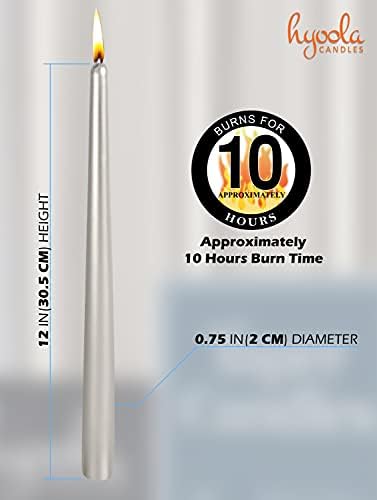 Hyoola Metallic Titan Taper Candles - 300 mm (12 Inch) Unscented Dripless Taper Candles - 10 Hour Burn Time - 12 Pack