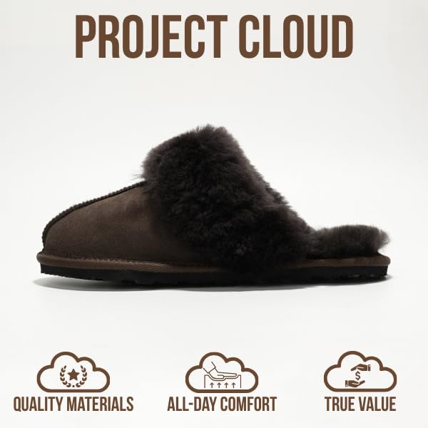 Image of Project Cloud Genuine Leather Slippers for Women with Genuine Fur Lining, Non-Slip Indoor /Outdoor Clog Mule Slippers, Memory Foam Insole