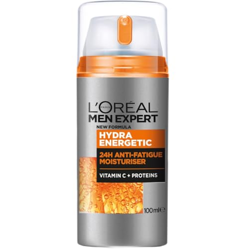 L'Oréal Men Expert Crema Hidratante Anti-Fatiga 24h Hydra Energetic para Hombres, Crema Facial de Uso Diario, Aporta Energía, Formato 100 ml, El embalaje puede variar