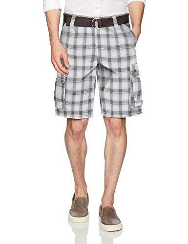 Lee Men's Big and Tall New Belted Wyoming Cargo Short, Gray Bristol Plaid, 46