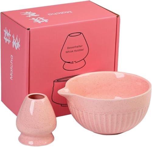 Ensemble de 2 porte-fouets à matcha en céramique et bol moucheté rose - 3