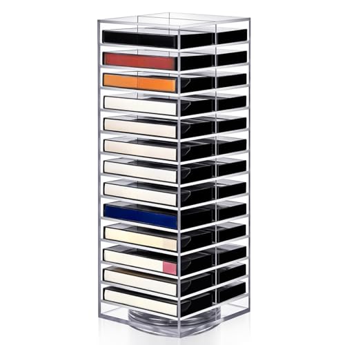 Ripeng 360° Rotating Double-Sided Cassette Tape Storage Tower, Clear Acrylic 28 Slot Desktop Music Tape Display Organizer, Retro Music Collector Gift