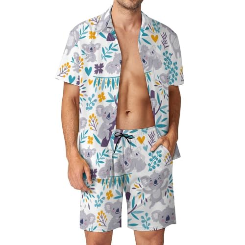 Chemise Hawaïenne Koala Homme Ensemble Short de Plage Partagez l'Esprit des Vacances