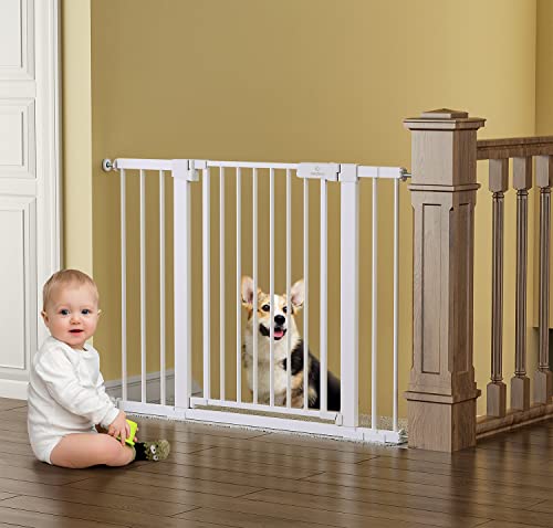 BabyBond-27-43-Easy-Install-Baby-Gate-for-Stairs-Extra-Wide-Baby-Gates-for-Doorway-Auto-Close-Safety-Dog-Gate-with-Extenders-and-PressureHardware-Mounting-Kit-White