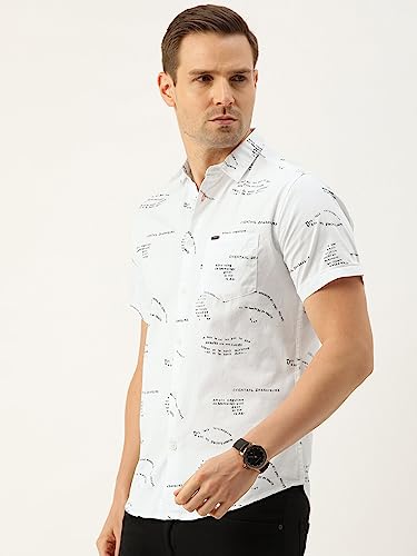 Image of THE INDIAN GARAGE CO Men's Cotton Slim Fit Abstract Printed Half Sleeves Cutaway Collar Casual Shirt