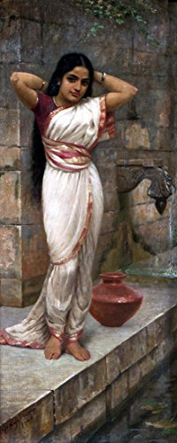 Image of Tallenge Lady adjusting hair after bath - by Raja Ravi Varma - Large Poster Paper (12 x 30 inches)