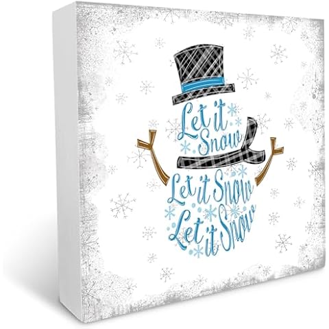 PILIPALALA Let it Snow Wood Box Sign Desk Decor Christmas Decor Wooden Block Sign Home Office Desk Shelf Table Decor Gift 5x5 Inch Cover