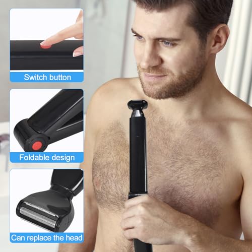 Rasoio Elettrico Per Schiena Uomo, Rimozione Peli Schiena, Rasoio Per Peli Petto, Rasoio Elettrico Corpo Uomo, Depilatore Corpo Uomo, Manico Pieghevole, Ricarica Usb - 6