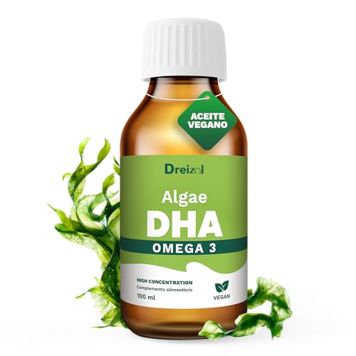 Dreizol by Brudy Lab - Algae DHA – Aceite Omega 3 Vegano de Alta Concentración a partir de Microalgas, DHA con Vitamina E - Sabor Limón y Menta - Sin Gluten ni Lácteos - 100 ml