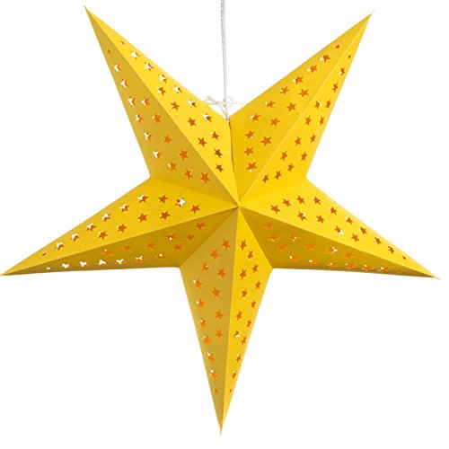 Image of Solid Yellow Paper Star Lantern with 12 Foot Power Cord Included